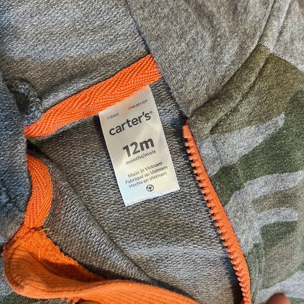 Carters Hooded Zip Up Camo Onesie size 12 month​​ - Picture 5 of 8